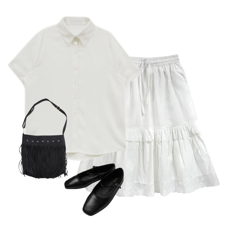 skirt,shirt,flats 코디