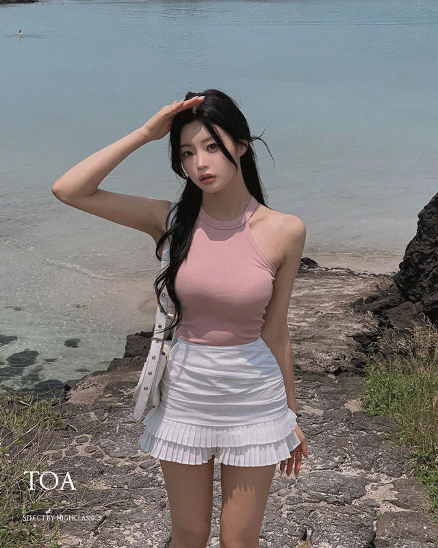 토아 홀터넥 라운드넥 밑단굴림 골지 슬림핏 베이직 나시
