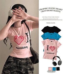 グラフィックポッキーハートクロップ半袖Tシャツ