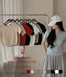 Free Round Square Neck Short Sleeve Knitwear
