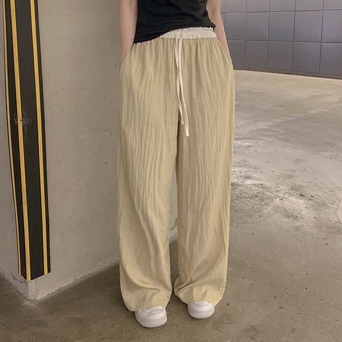 腰帶鬆緊寬版長褲