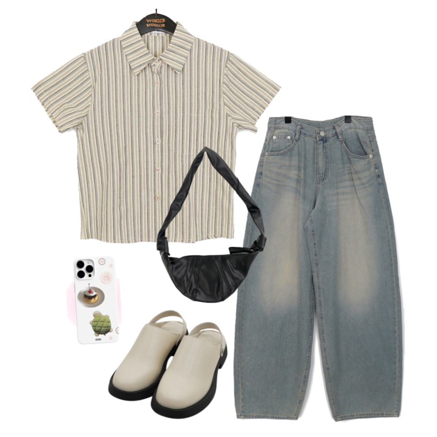 반팔,셔츠,데님,가방,여름,데일리,ootd,오오티디,일상 코디