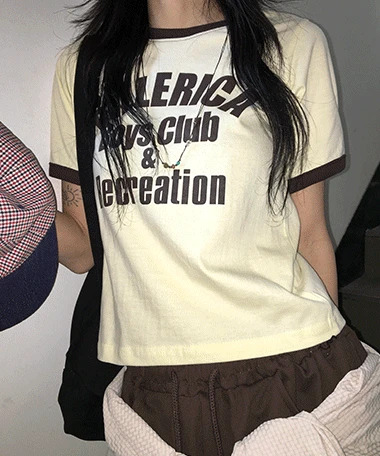 撞色印花拼接寬肩短袖T恤