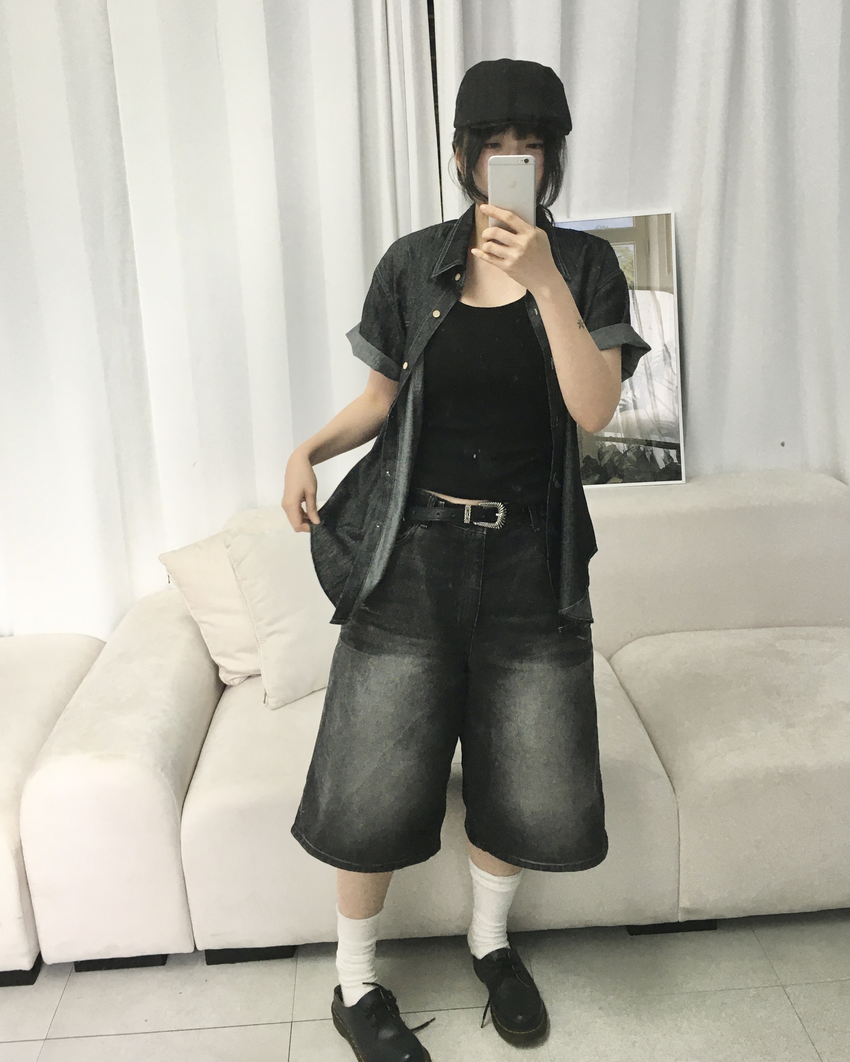 Oversized Short-Sleeve Denim Shirt SH013