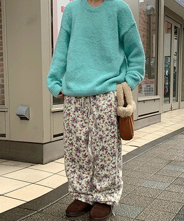 Genz Flower Fleece Banding Jogger Pants 長褲
