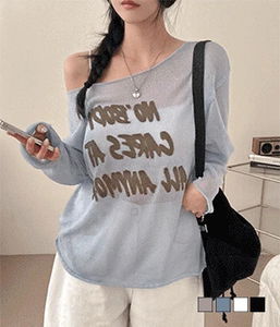 Nobody See-Through Ruffle Uneven Off Long Sleeve T-Shirt