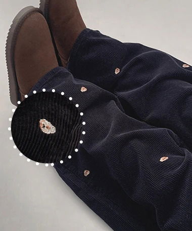Soothing Teddy Bear Embroidered Corduroy Wide Pants