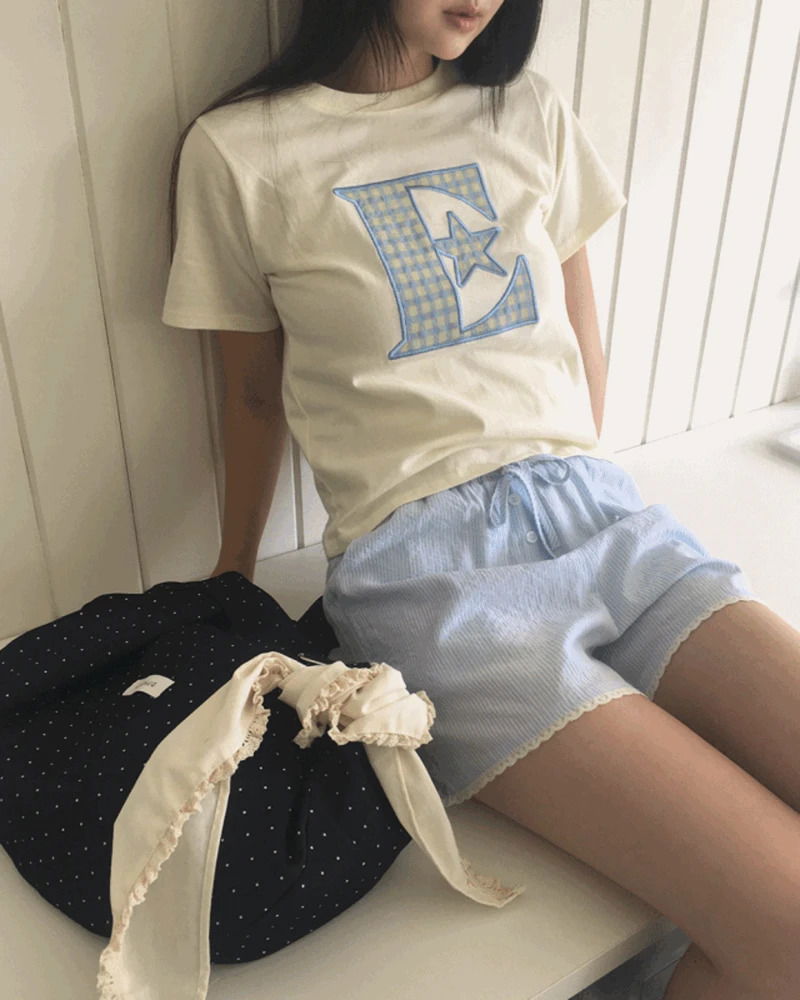 タケチェックプリントパッチ半袖Tシャツ