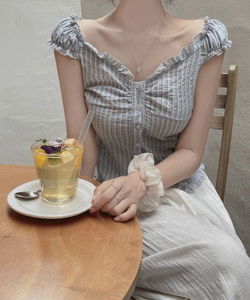 Rafe Summer V-Neck Frill Lace Stripe Crop Sleeveless Blouse