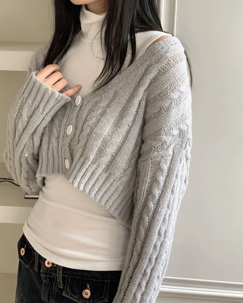 Finger Twisted deep V- V-Neck crop cardigan 針織外套