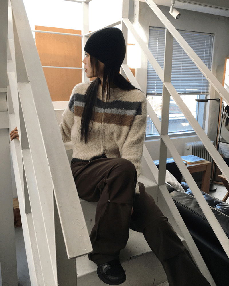 Malden vintage color combination two-way knitwear zip-up
