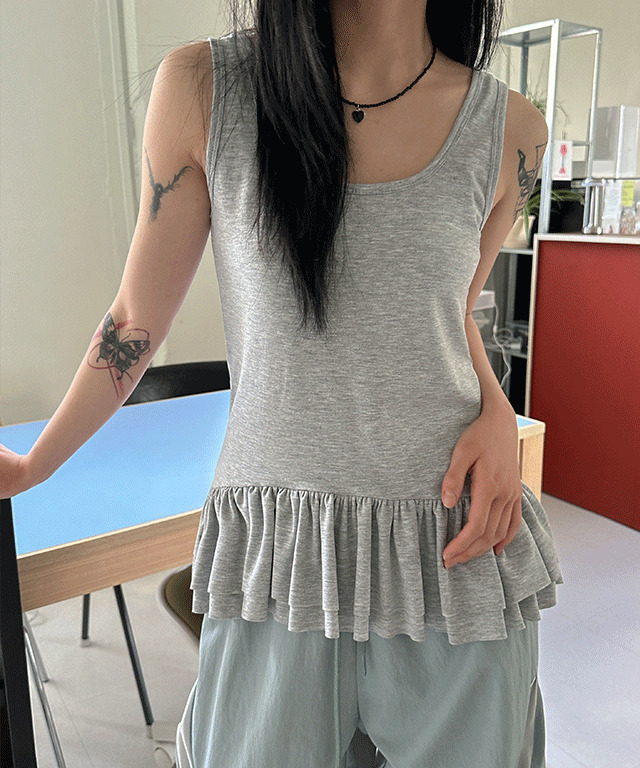 Position Unbalanced Frill Sleeveless T-shirt 無袖