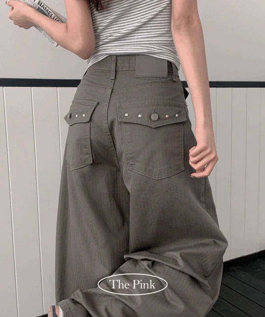 Seaweed Vintage Stud Pocket Wide Cotton Pants 長褲