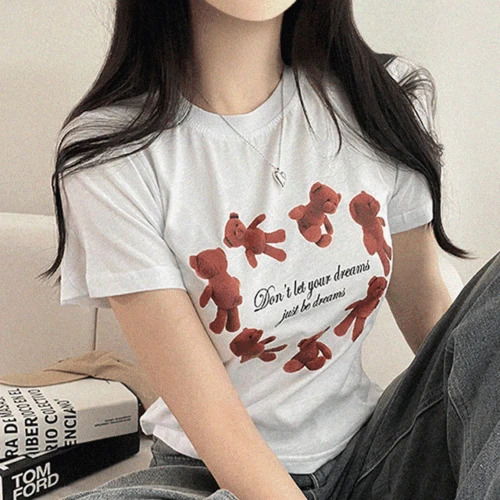 곰돌이 베어 하트 썸머 크롭 반팔 티셔츠 3color