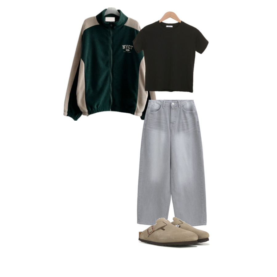 Zip-up,jeans,loafers 코디
