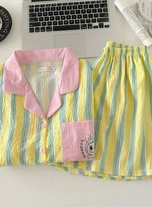 Rabbit Stripe Summer Short Sleeve Pajama Set