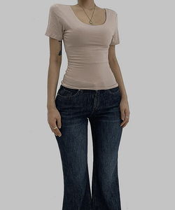 Soft Daily Square Neck Slim Short Sleeve T-Shirt Top