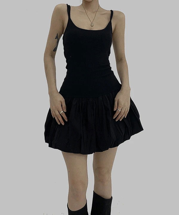 イフレイヤードサマーリブノースリーブバルーンミニワンピース