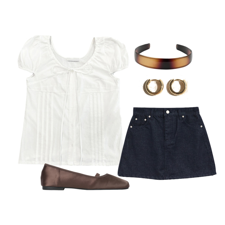 blouses,flats,skirt 코디