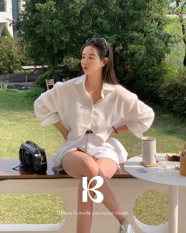 仙女泡泡紗寬鬆條紋襯衫