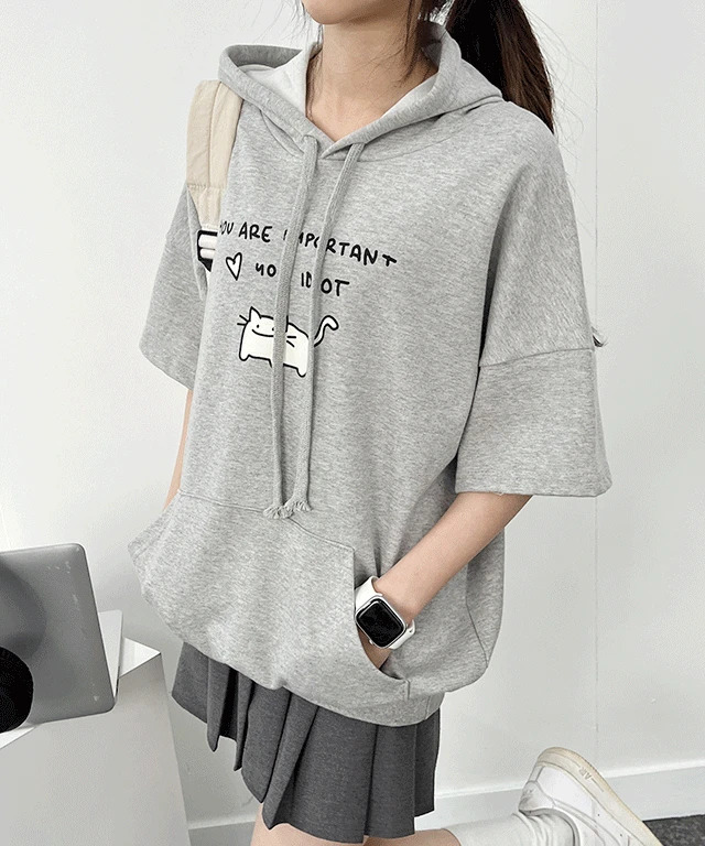 Heart Cat Short Sleeve Hoodie