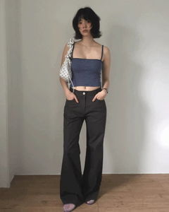 Twill semi Flared pants *Brown M, Charcoal S available for same-day shipping