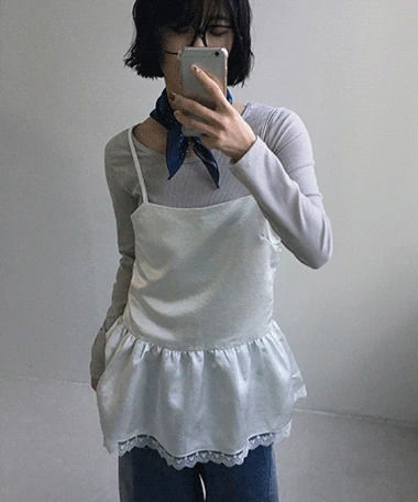 緞面蕾絲抓褶分層無袖上衣