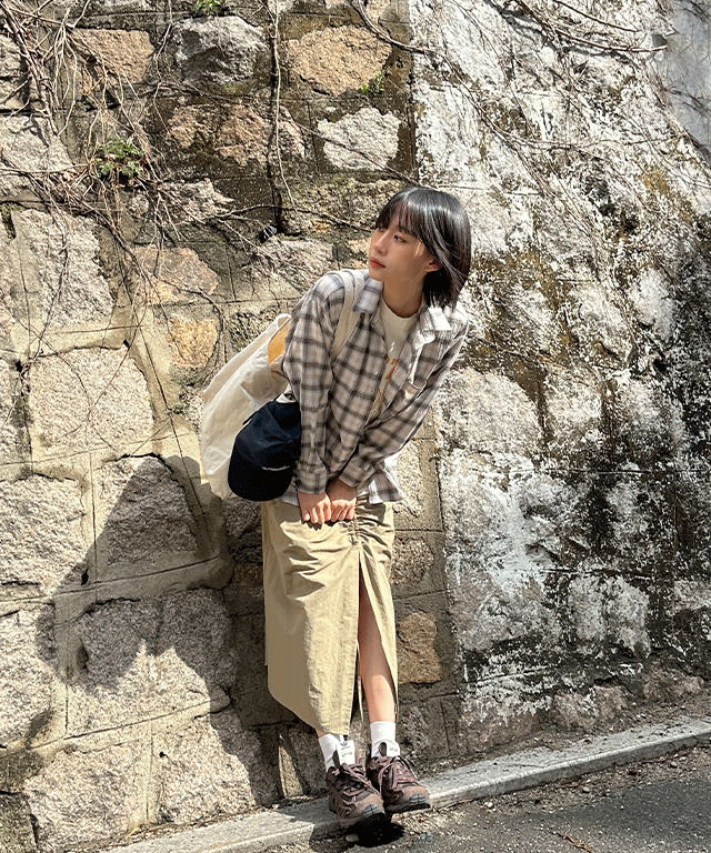 Induzhen shirring slit banding long skirt 裙子