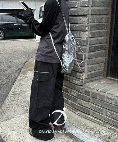 拉鍊寬版綁帶工作長褲