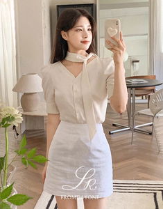 氣質綁帶短袖襯衫