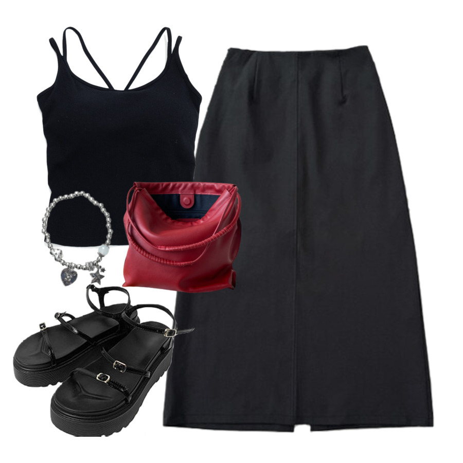 skirt,sleeveless,sandals 코디