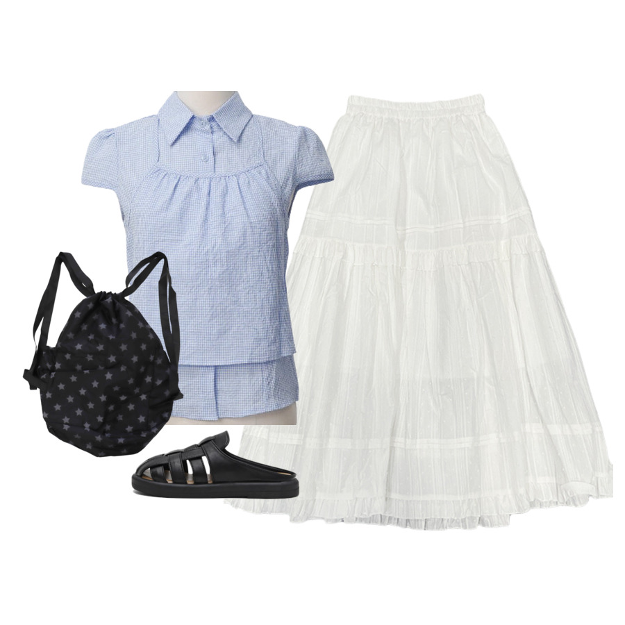skirt,blouses,sandals 코디