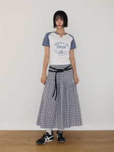 EMBO CHECK LONG SKIRT (sora / navy)