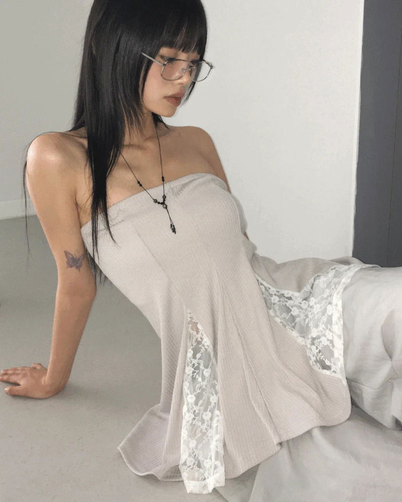 蕾絲拼接無袖上衣/裙子兩穿