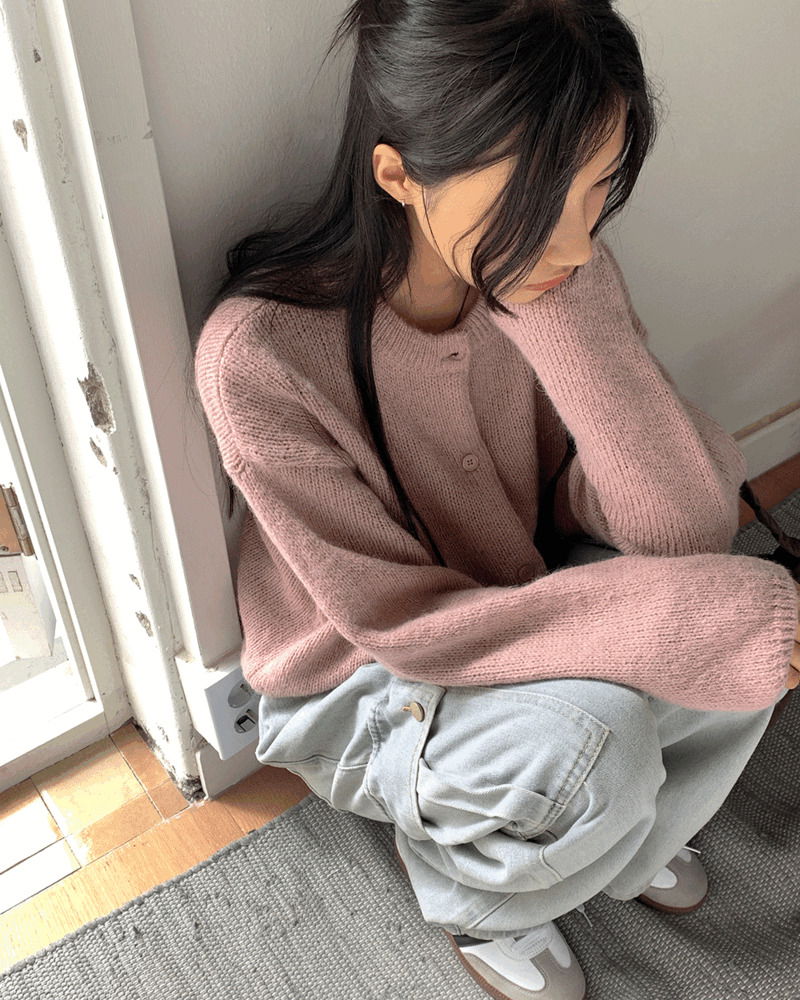 慵懶鬆垮圓領羊駝絨開襟外套