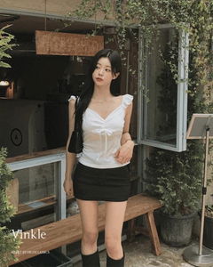 Vinkle V-Neck Frill Banding Shirring Lace Ribbon Punching A-line Sleeveless T-shirt