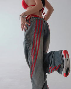 Red Track Back Banding Wide Jeans