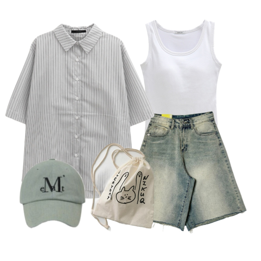 반팔,셔츠,민소매,반바지,백팩,모자,캡모자,여름,데일리,일상,ootd 코디