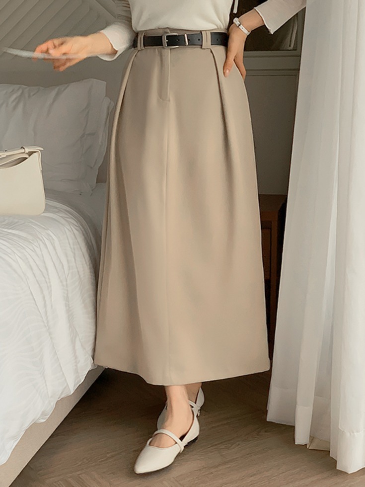 Bedialit pin tuck back team belt long skirt 裙子