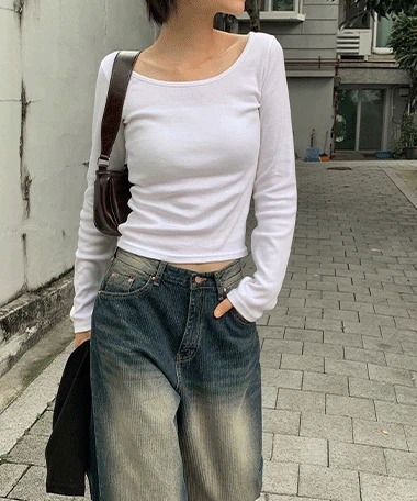 Python wide neck basic long sleeve t-shirt 长袖上衣