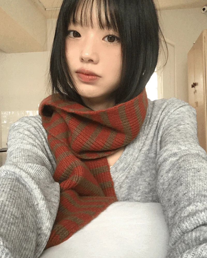 復古撞色條紋針織圍巾