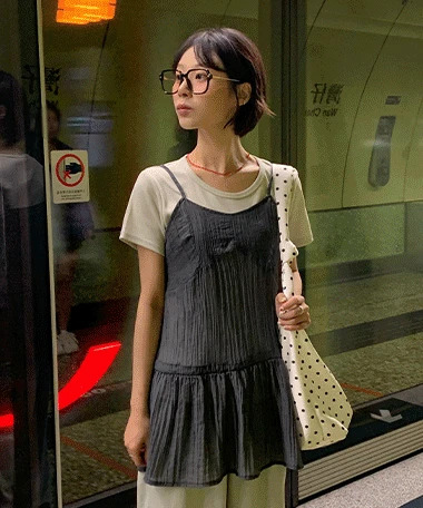 羅斯蒂分層綁帶無袖迷你洋裝