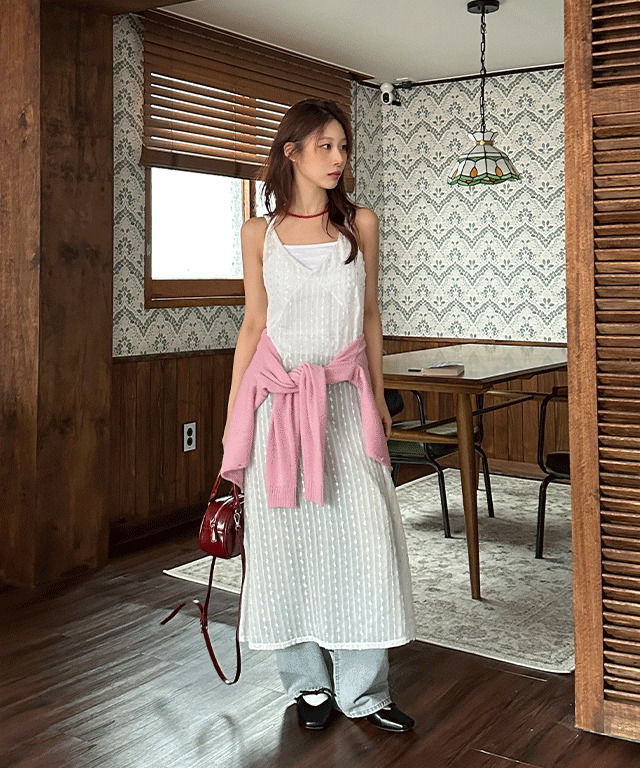 Delight emboss see-through layered long one Dress 長洋裝