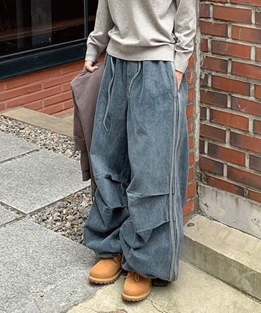 【DEARMINE】Kans double pin tuck denim pants Women's Relaxed Pull On Denim Pants