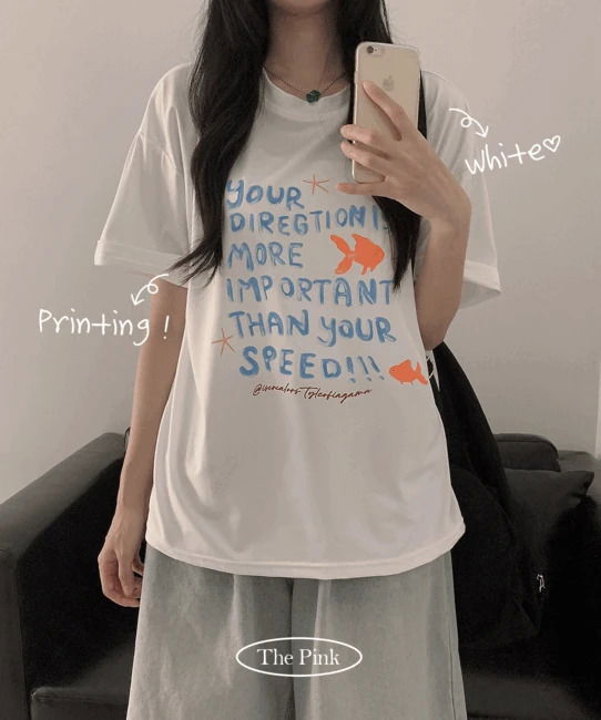 어르 오버핏 프린팅 반팔티