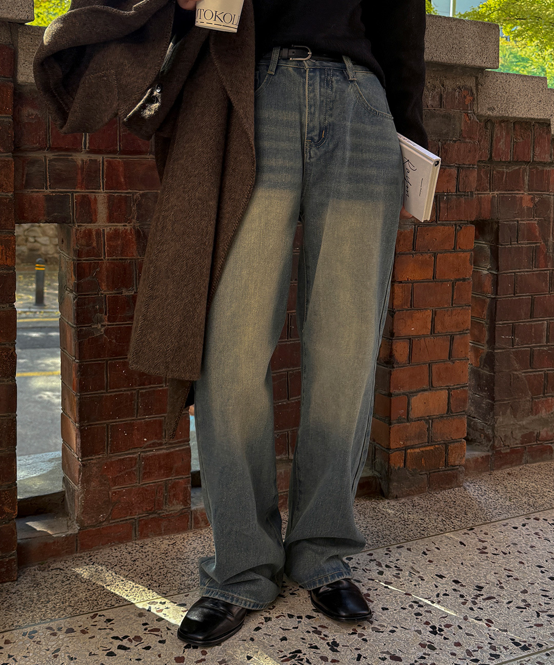 Antique High Waist Vintage Faded Wide Denim Pants 牛仔褲