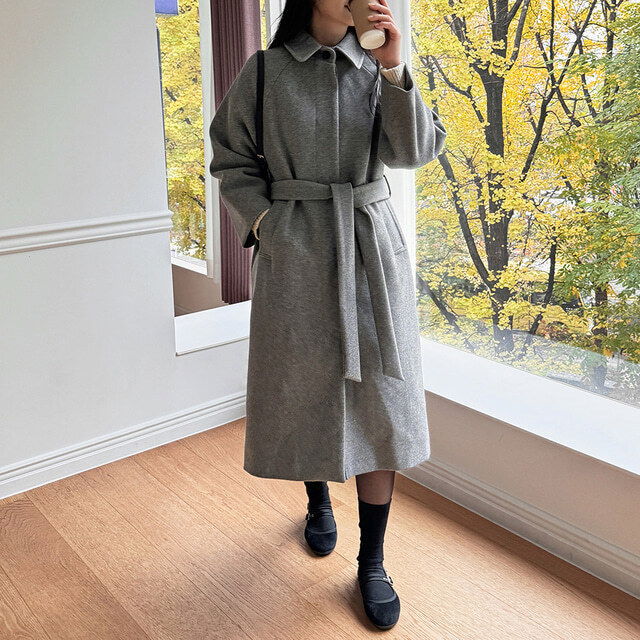 休閒雙排扣綁帶寬鬆長版大衣