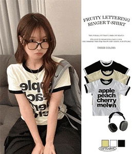 Fruity Color Block Lettering Ringer Short Sleeve T-Shirt