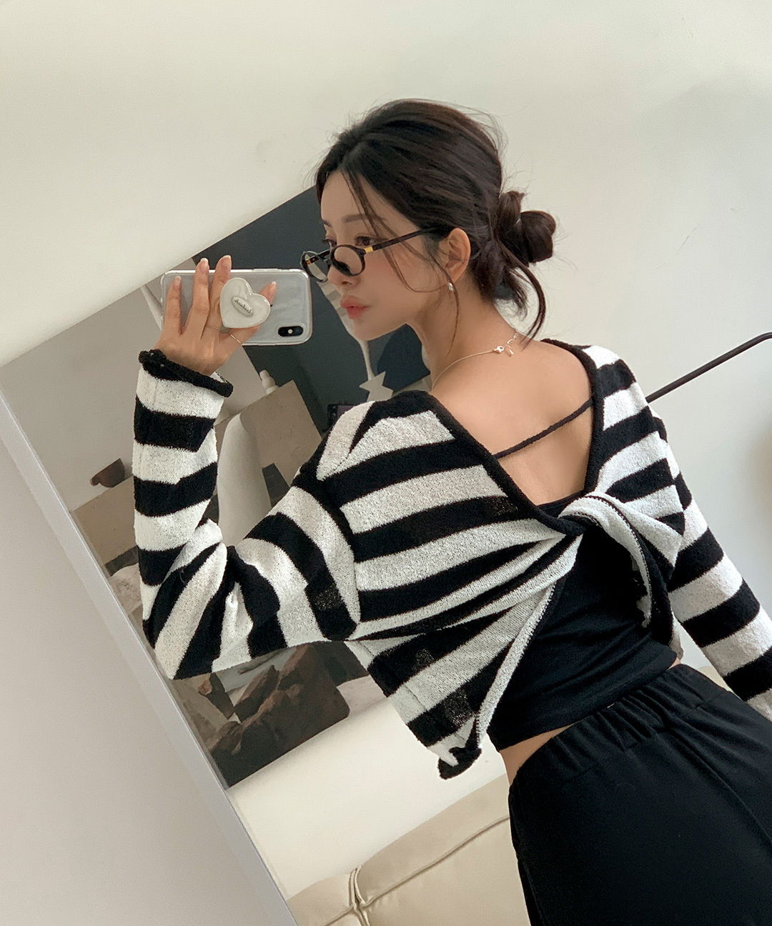 Verity Stripe Backless Satin Mesh Twist Crop Knitwear 針織衫