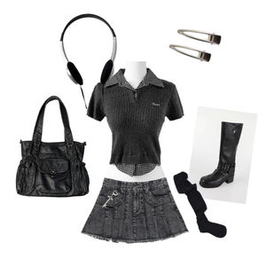 Outfit,Silver,Miniskirt,Acc,fall,Dailylook,Ootd,Check,Anyonemore 코디